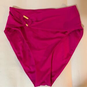 Trina Turk Hot Pink High Waist Bikini Bottom with Gold Accent